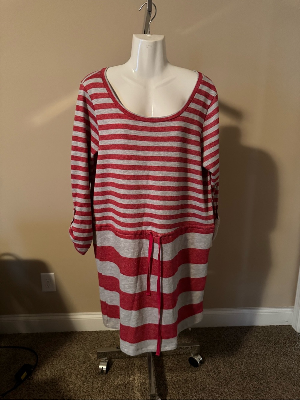 Caslon Red and Light Gray Striped Scoop Neck Top